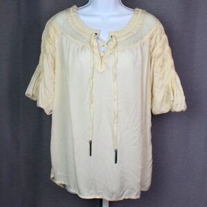 Sundance boho peasant blouse lace up ivory cream off white